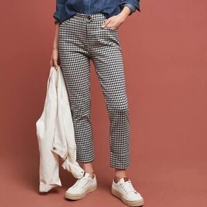 Anthropologie Women's Black/White The Essential Crop Flare Gingham Pants Size 12